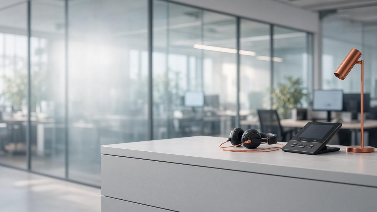 Voice AI operations desk with headset