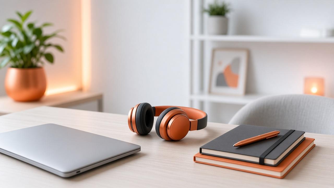 Affiliate desk with headset and referral setup